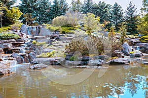 Relaxing waterfall in Grand Rapids Michigan at the Frederik Meijer Gardens photo