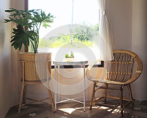 Relaxing wicker chairs of the room or coffee corner