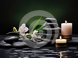 Relaxing zen like background with pebbles and lotus flowers