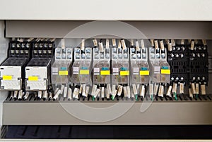 Relay panel with relays and wires