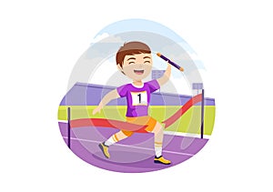 Relay Race Illustration Kids by Passing the Baton to Teammates Until Reaching the Finish Line in a Sports Championship Cartoon
