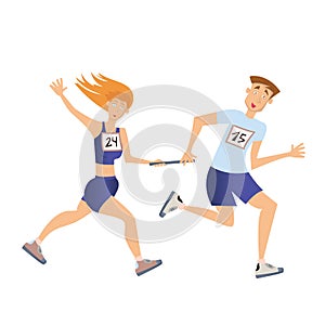 Relé závod. běh muž a žena. vektor ilustrace na bílém 
