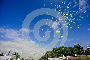 the release of hundreds of helium balloons