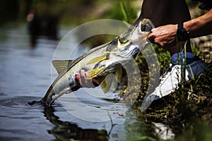 Releasing a freshwater snook