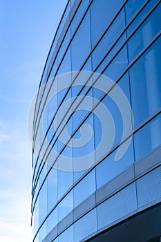 Relective blue glass windows of a building