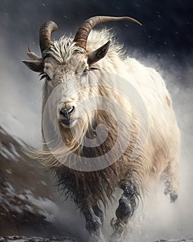 A relentless goat braced against the wind pushing forward against its harsh elements. Zodiac Astrology concept. AI