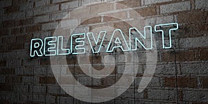 RELEVANT - Glowing Neon Sign on stonework wall - 3D rendered royalty free stock illustration