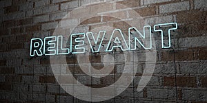 RELEVANT - Glowing Neon Sign on stonework wall - 3D rendered royalty free stock illustration photo
