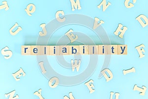 Reliability core values concept in business, company and organization. Word typography.