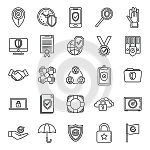 Reliability principles icons set outline vector. Social customer trust