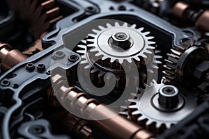 Reliable industrial mechanical gears macro cogs inside clock in motion in structured well-organized connected watch