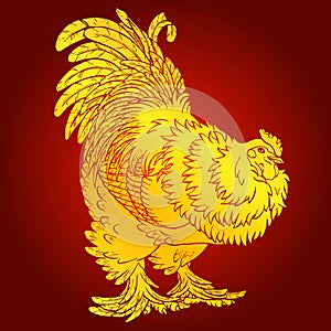 Reliable rooster gold on red background