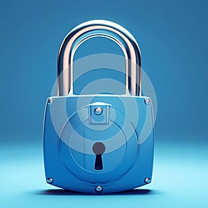 Reliable security 3D blue metal padlock on monochrome background, isolated