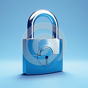 Reliable security 3D blue metal padlock on monochrome background, isolated