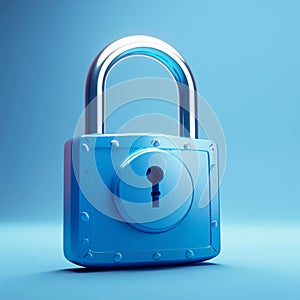 Reliable security 3D blue metal padlock on monochrome background, isolated