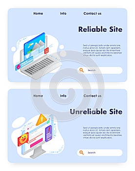 Reliable site vector website landing page template set