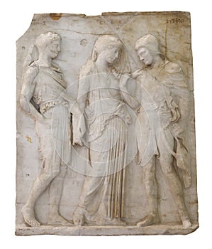 Relief of catabasis scene. Orpheus, Eurydice and Hermes