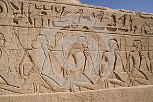 Relief depicting a row of captives in Abu Simbel temple of Ramesses II, Egypt