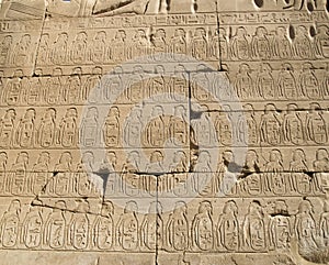 Relief depicting rows of captives in Karnak Temple in Luxor, Egypt