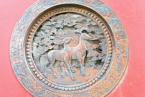 Relief at Guanyin Temple. a famous historic site in Hohhot, Inner Mongolia, China.