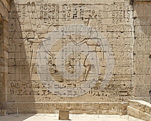 Relief on the left side of the face of the 2nd Pylon in the first court of the Mortuary Temple of Ramesses III in Medina Habu.