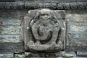 Relief of Lion , a fine detail of Hanuman Dhoka , the Royal palace , Kathmandu , Nepa