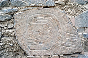 Relief representing warriors, perpetrators of the sacrifices at archaeological complex Sechin near Casma