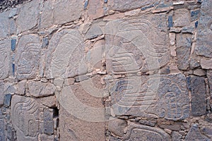 Relief representing warriors, perpetrators of the sacrifices at archaeological complex Sechin near Casma