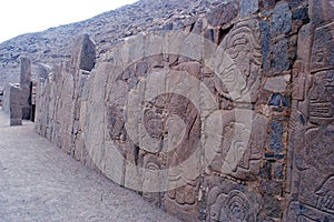 Relief representing warriors, perpetrators of the sacrifices at archaeological complex Sechin near Casma