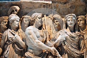 Relief sculptures from the Arch of Trajan, an ancient Roman triumphal arch in Benevento, Italy