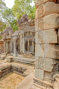 Relief on stone of Ta Prohm temple, Angkor Thom, Siem Reap, Cambodia.