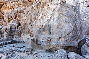 Relief of a warship in the Acropolis in the city of Lindos, Greece