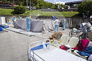 Relief workers, Rieti Emergency Camp, Amatrice, Italy photo