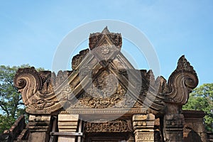 Reliefs in Banteay Srei in Siem Reap, Cambodia