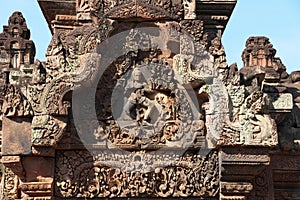 Reliefs in Banteay Srei in Siem Reap, Cambodia