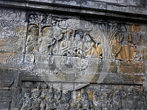 Reliefs at Borobudur temple, Magelang, Indonesia