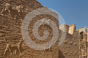 Reliefs at walls in the ancient city of Babylon, Iraq