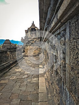 Reliefs on the walls of Borobodur Temple, Magelang, Indonesia photo