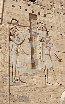 Reliefs on the walls of the Temple of Philae. Egypt.