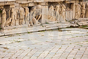 Reliefs which decorate the Theatre of Dionysus Eleuthereus the major theatre in Athens and considered the first