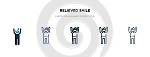 Relieved smile icon in different style vector illustration. two colored and black relieved smile vector icons designed in filled,