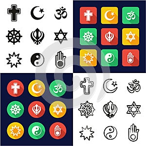 Religion All in One Icons Black & White Color Flat Design Freehand Set