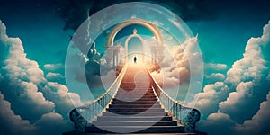 Religion background Stairway to Heaven Stairs in sky Generative AI