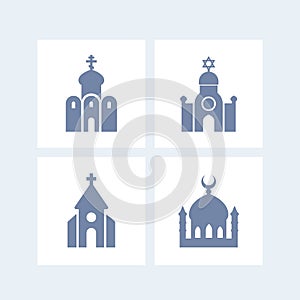 Religion buildings icons isolated over white