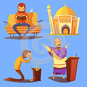 Religion Cartoon Icons Set