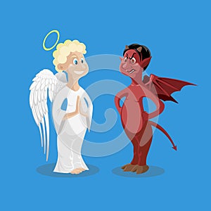 Religion characters. Kind angel and cruel devil