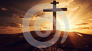 Religion Christianity. Cross silhouette AI generative Image