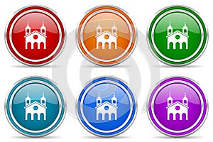 Religion, church silver metallic glossy icons, set of modern design buttons for web, internet and mobile applications in 6 colors