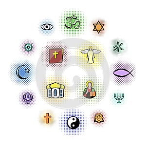 Religion comics icons set