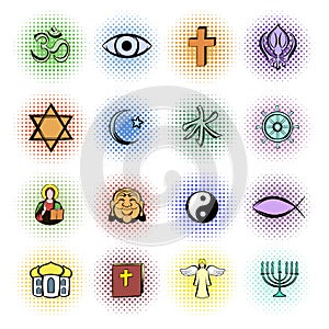 Religion comics icons set